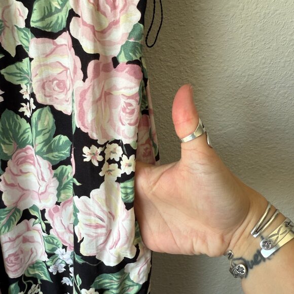 Vintage 90s Black and Pink Floral Midi Girly Church Dress | M-XL - Picture 8 of 16